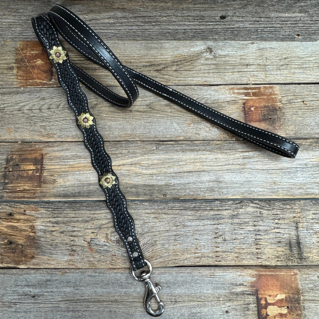 Genuine Leather Dog Collar or Leash With Copper Flower Conchos 10" to 22" W125S -DC52 — view 8