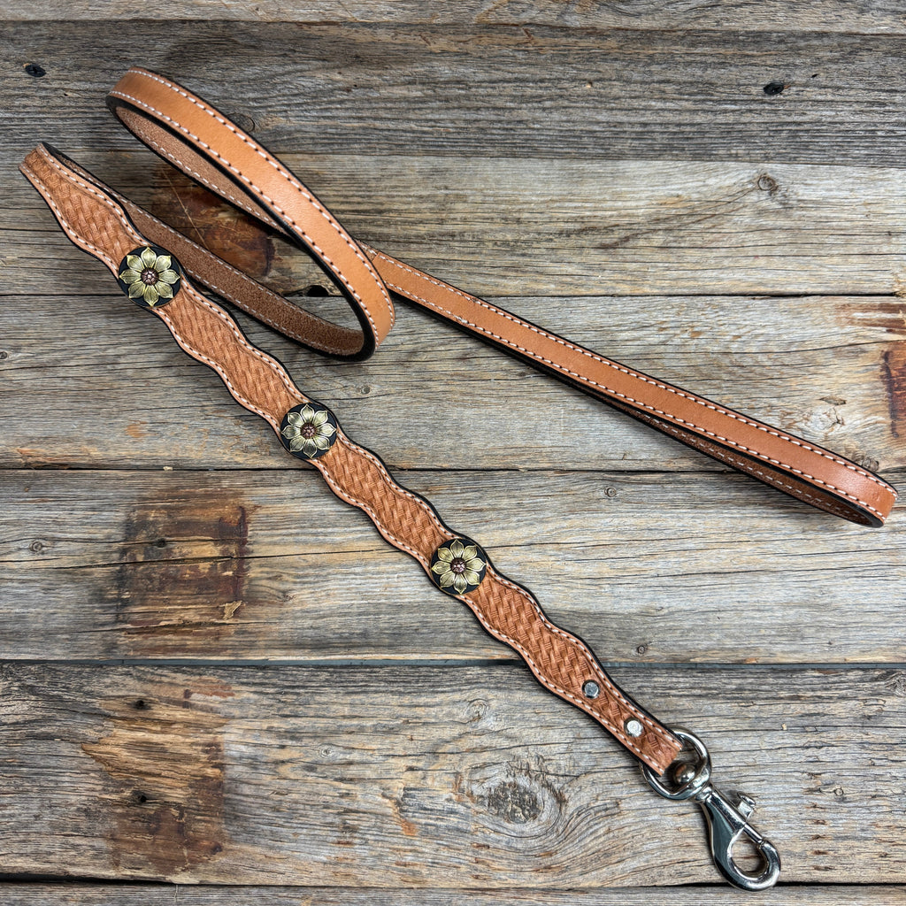 Genuine Leather Dog Collar or Leash With Copper Flower Conchos 10" to 22" W125S -DC52 — view 6
