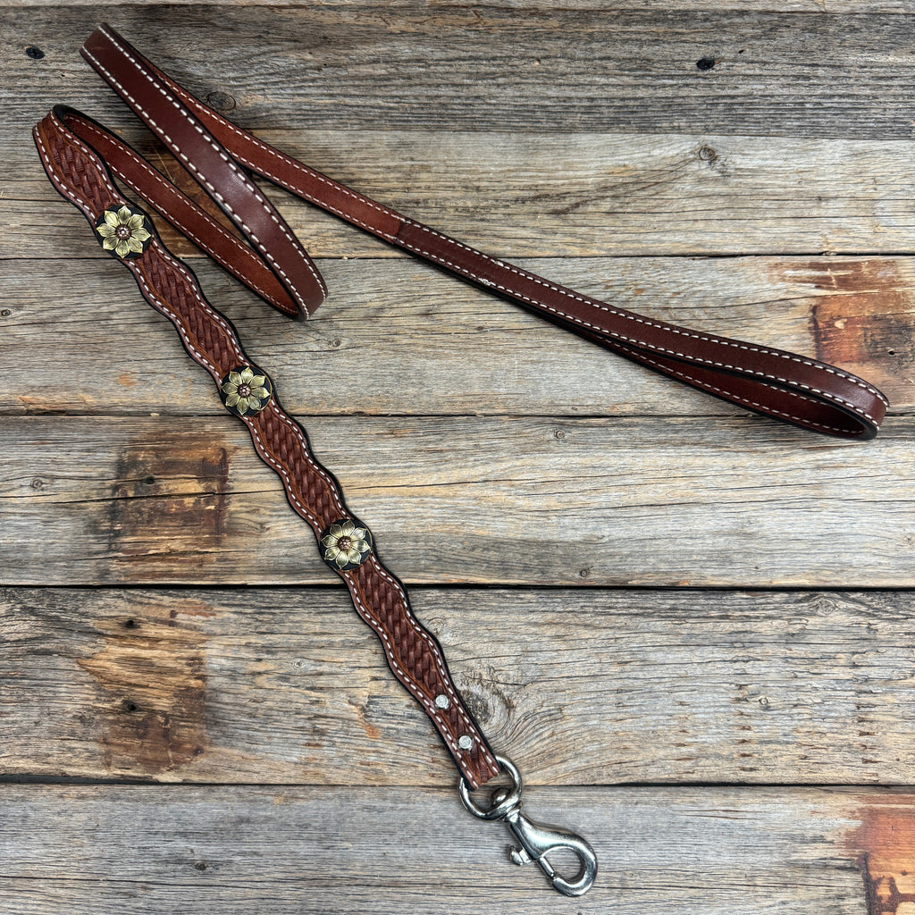 Genuine Leather Dog Collar or Leash With Copper Flower Conchos 10" to 22" W125S -DC52 — view 7