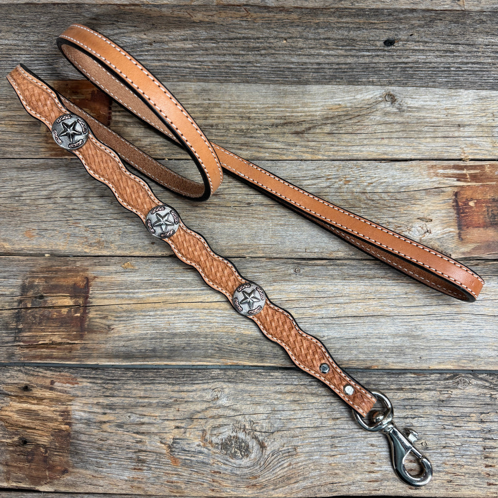 Genuine Leather Dog Collar or Leash With Antique Silver Texas Star Conchos 10" to 22" W187S -DC59 — view 6