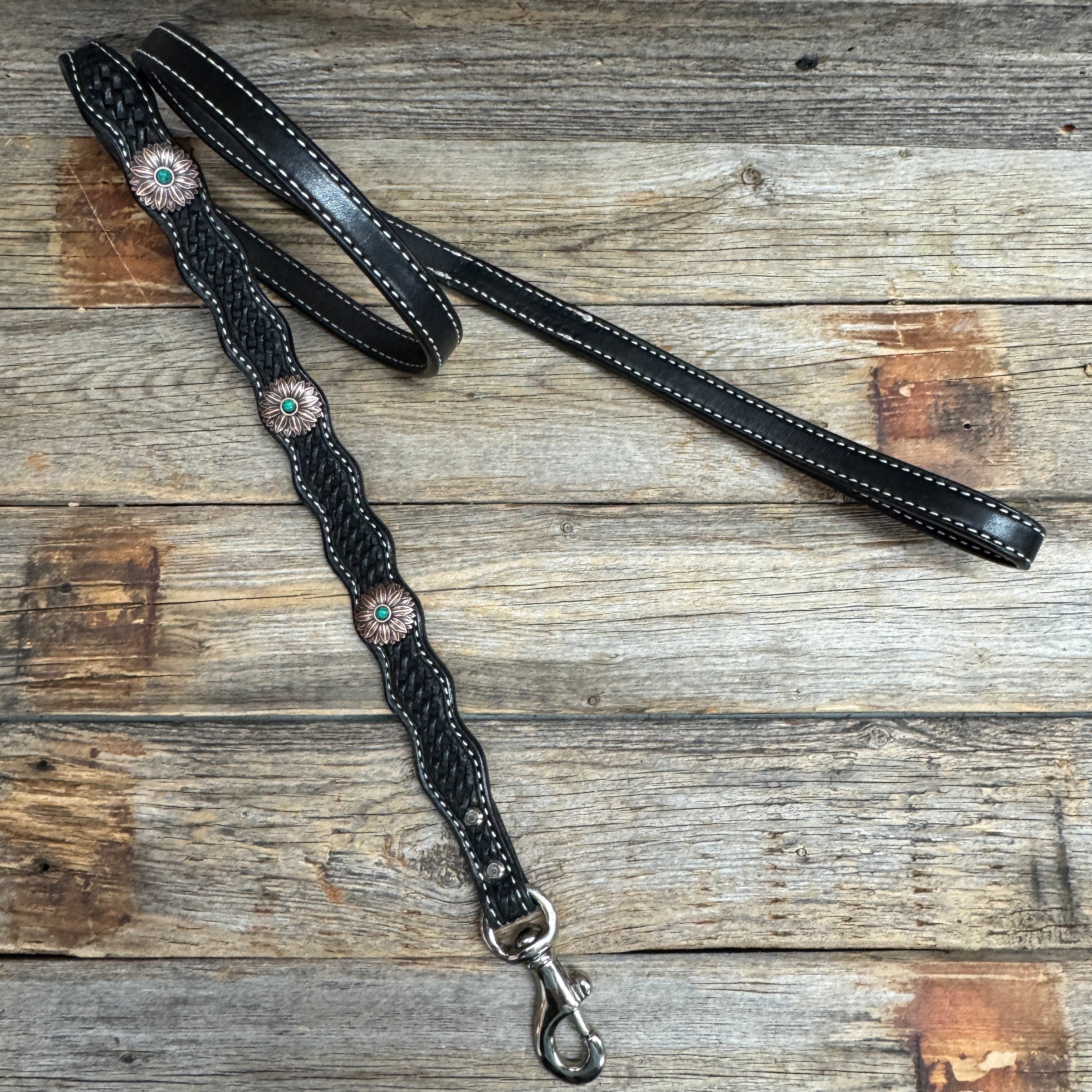Genuine Leather Dog Collar or Leash With Copper Flower Conchos 10" to 22" W132S -DC6 — view 8