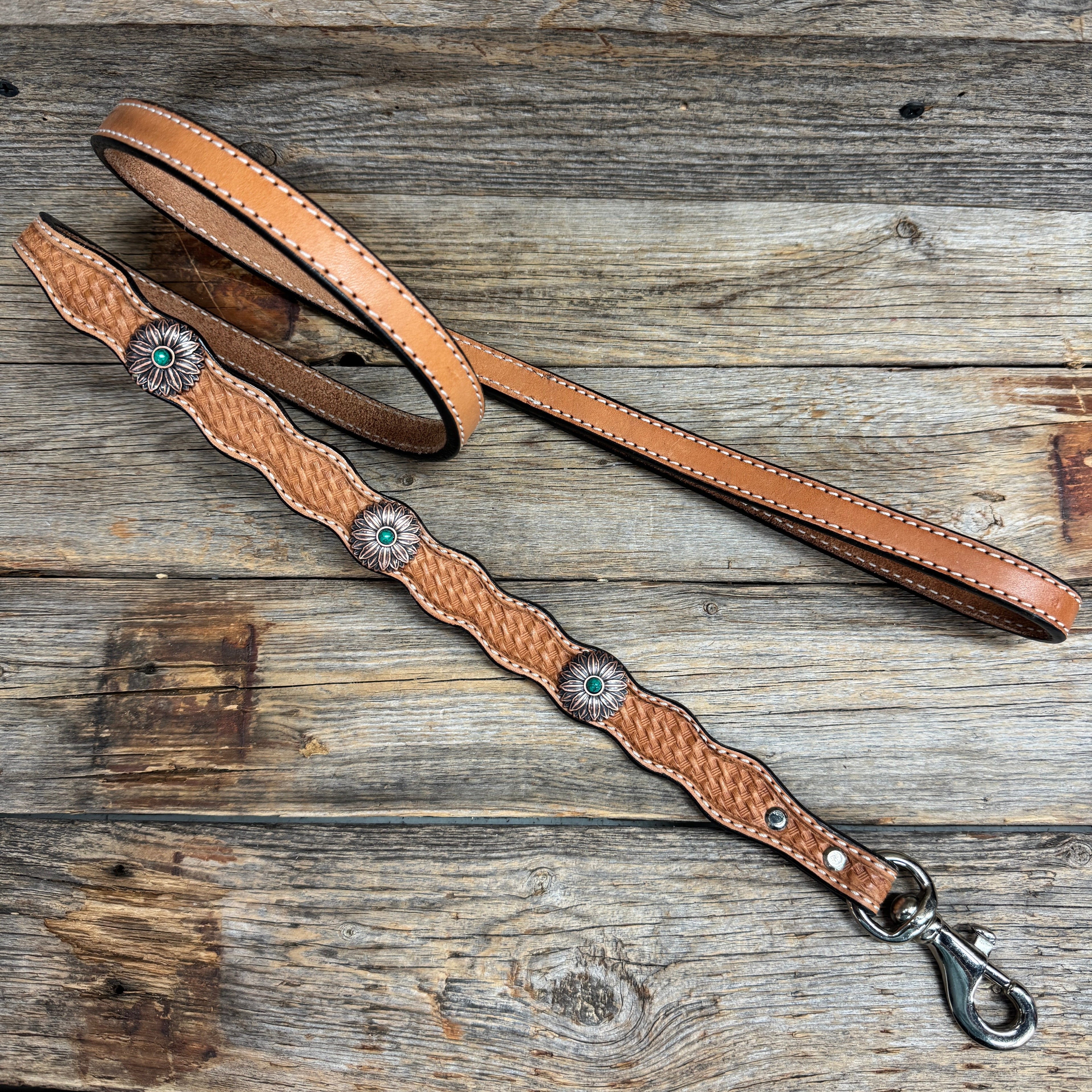 Genuine Leather Dog Collar or Leash With Copper Flower Conchos 10" to 22" W132S -DC6 — view 6