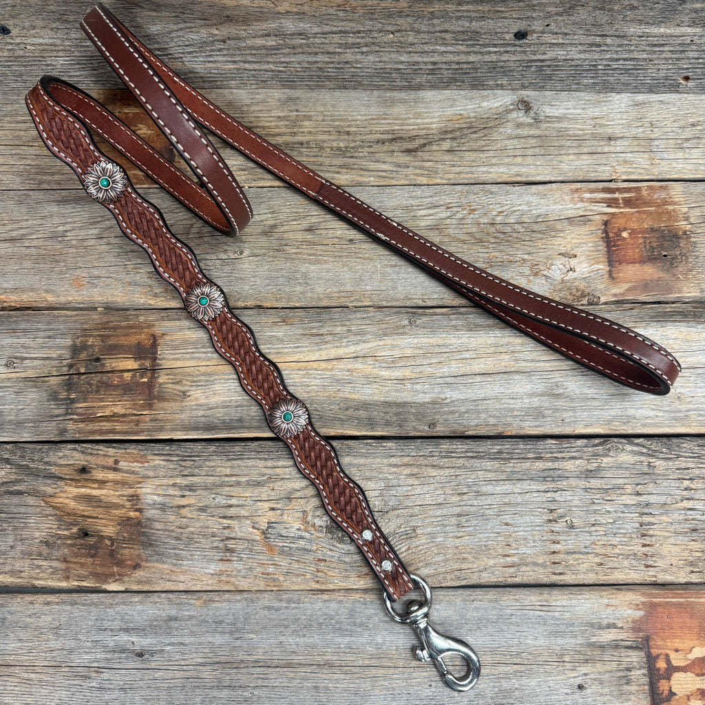 Genuine Leather Dog Collar or Leash With Copper Flower Conchos 10" to 22" W132S -DC6 — view 7