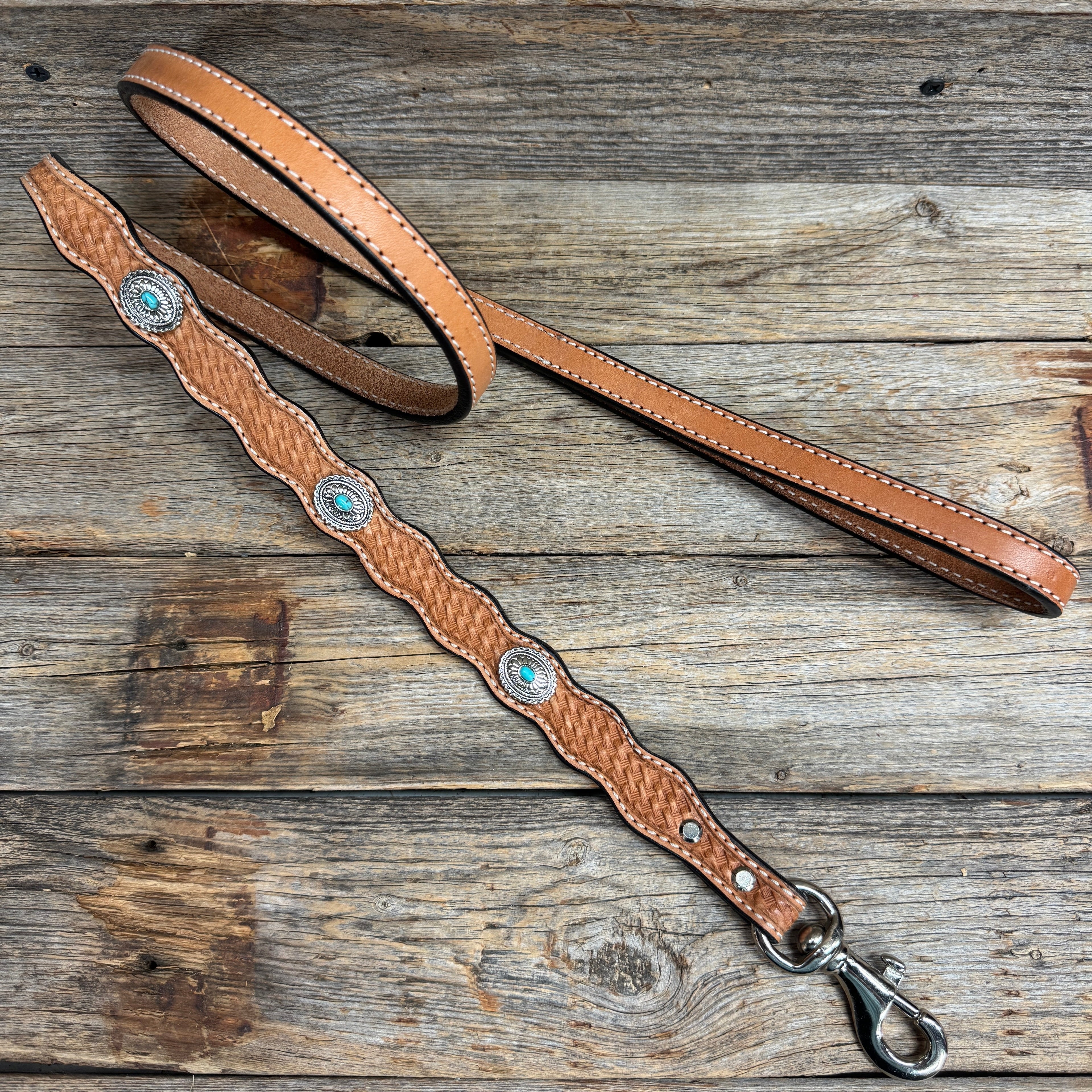 Genuine Leather Dog Collar or Leash With Antique Silver Oval Conchos 10" to 22" W237S|DC66 — view 6