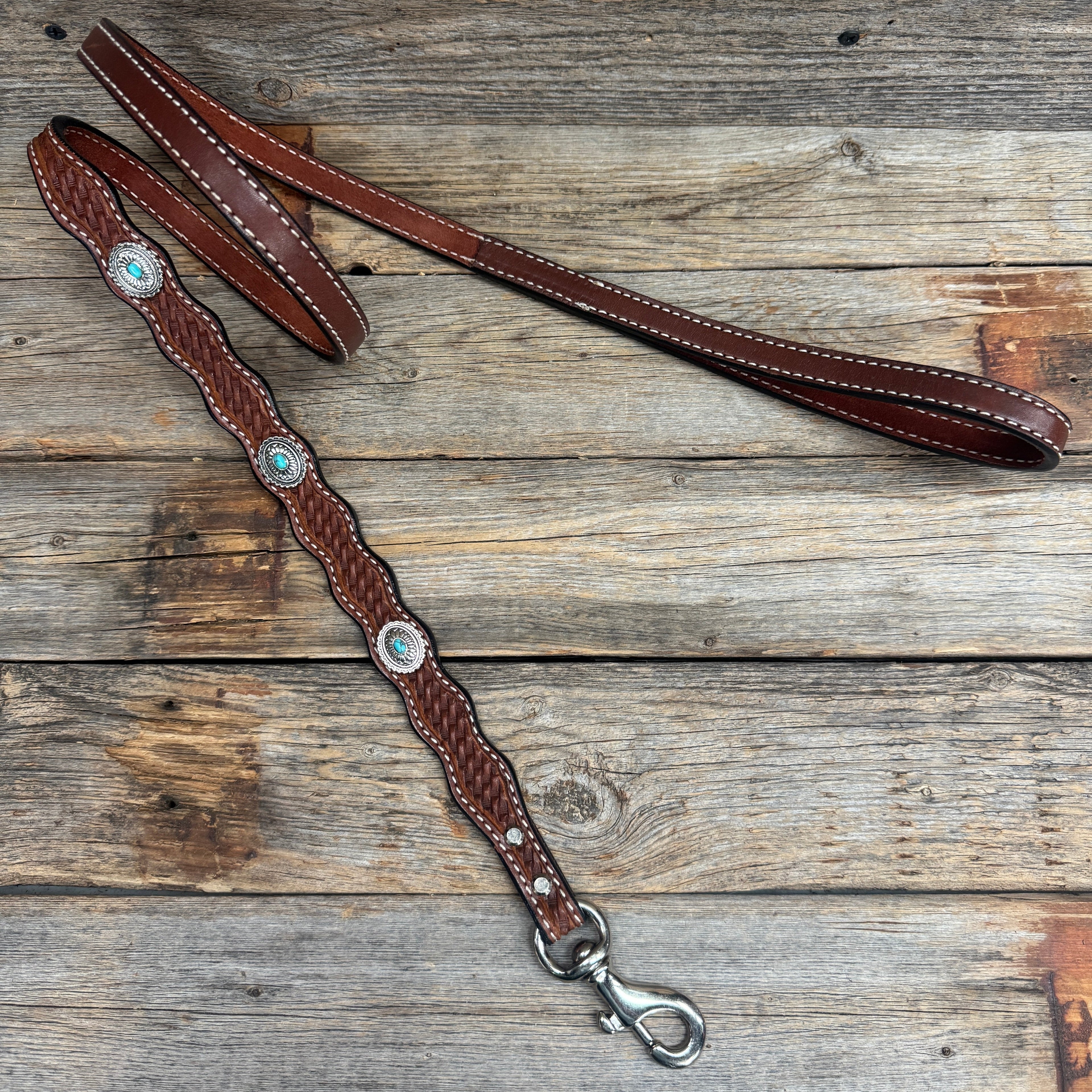 Genuine Leather Dog Collar or Leash With Antique Silver Oval Conchos 10" to 22" W237S|DC66 — view 7