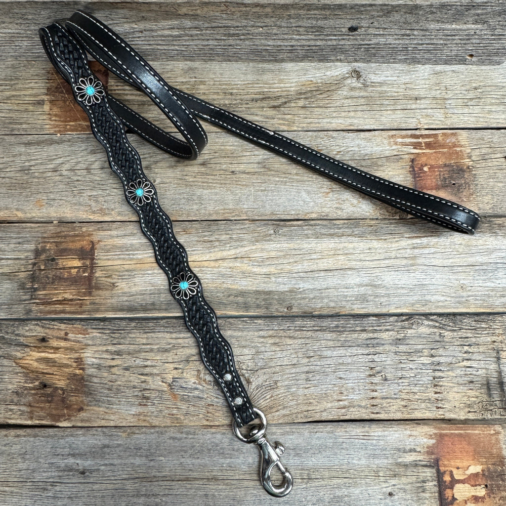 Genuine Leather Dog Collar or Leash With Turquoise Flower Conchos 10" to 22" W231S -DC69 — view 8