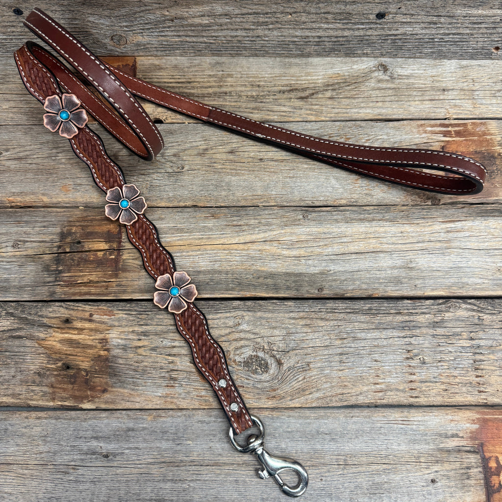 Genuine Leather Dog Collar or Leash With Copper Flower Conchos 12" to 22" W111S -DC7 — view 7