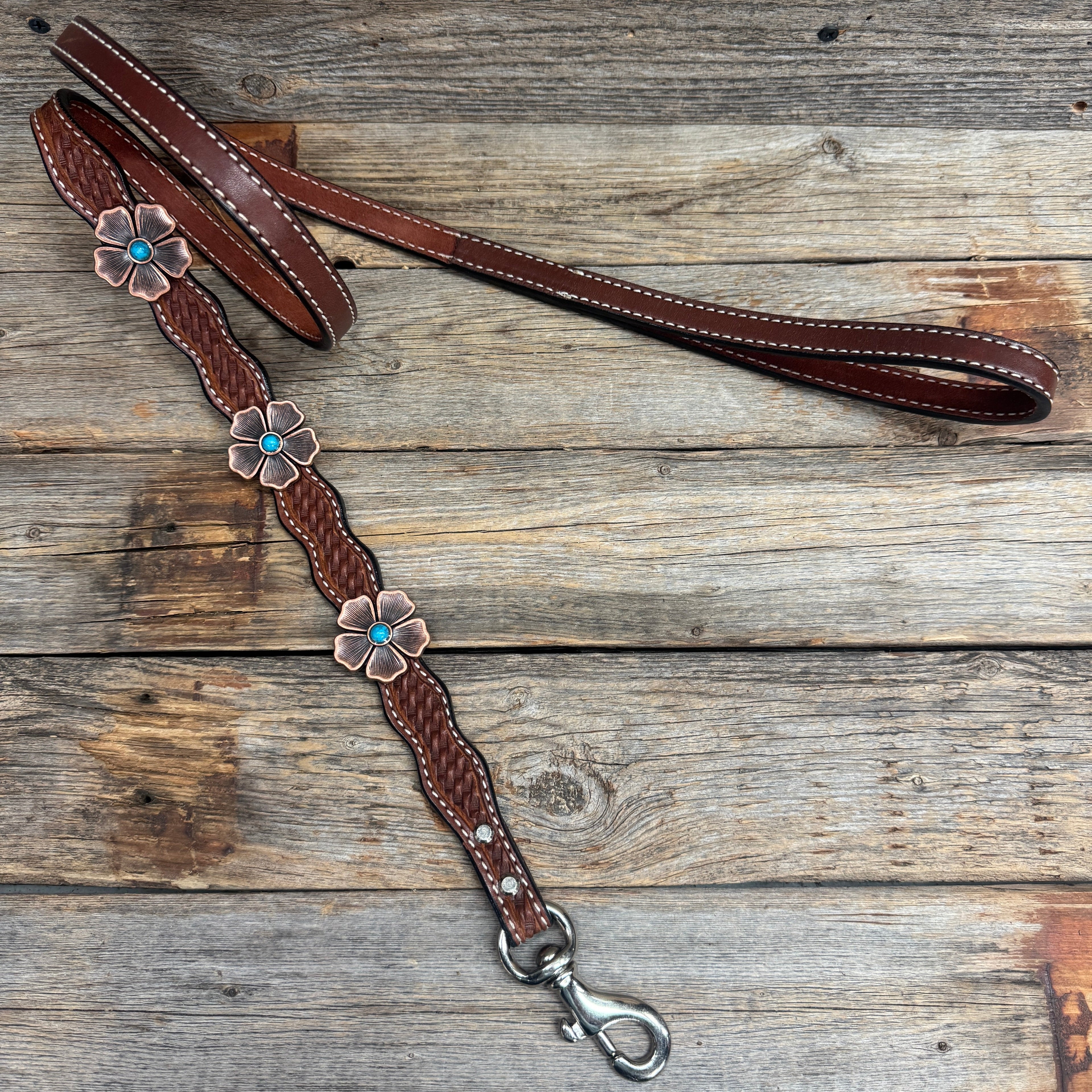 Genuine Leather Dog Collar or Leash With Copper Flower Conchos 12" to 22" W111S -DC7 — view 7