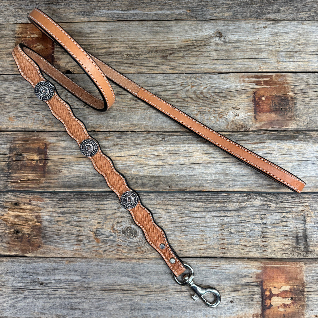 Genuine Leather Dog Collar or Leash With Flower and Dot Conchos 10" to 22" W230S -DC70 — view 6