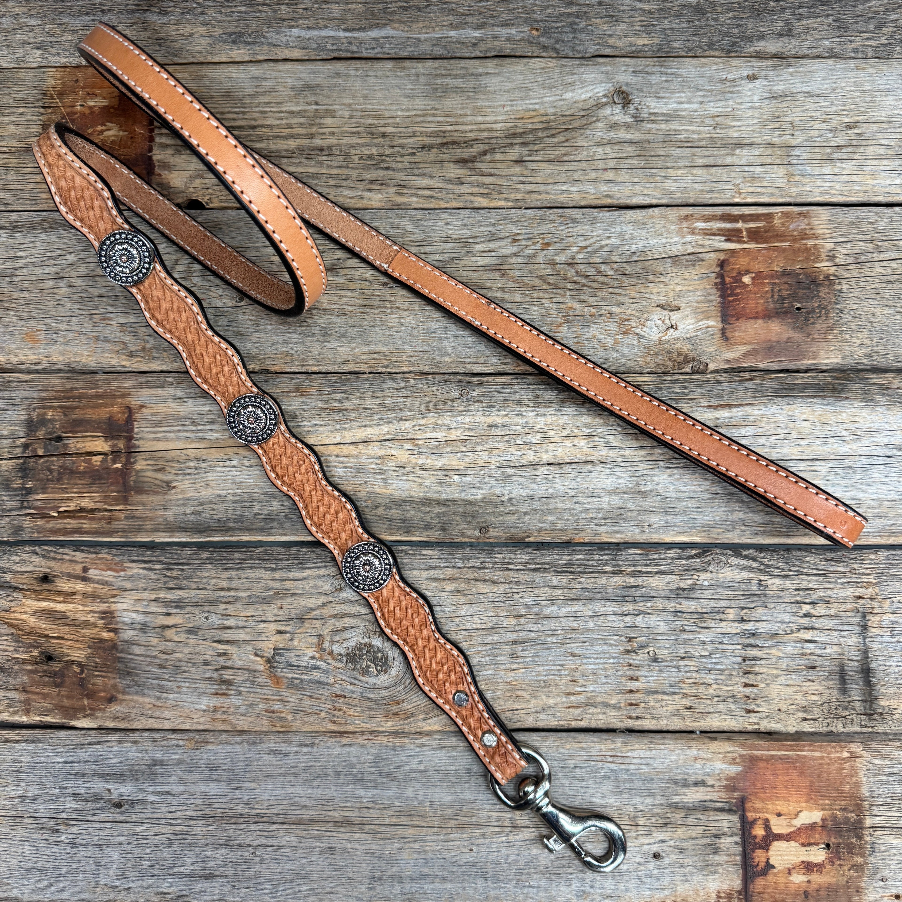Genuine Leather Dog Collar or Leash With Flower and Dot Conchos 10" to 22" W230S -DC70 — view 6