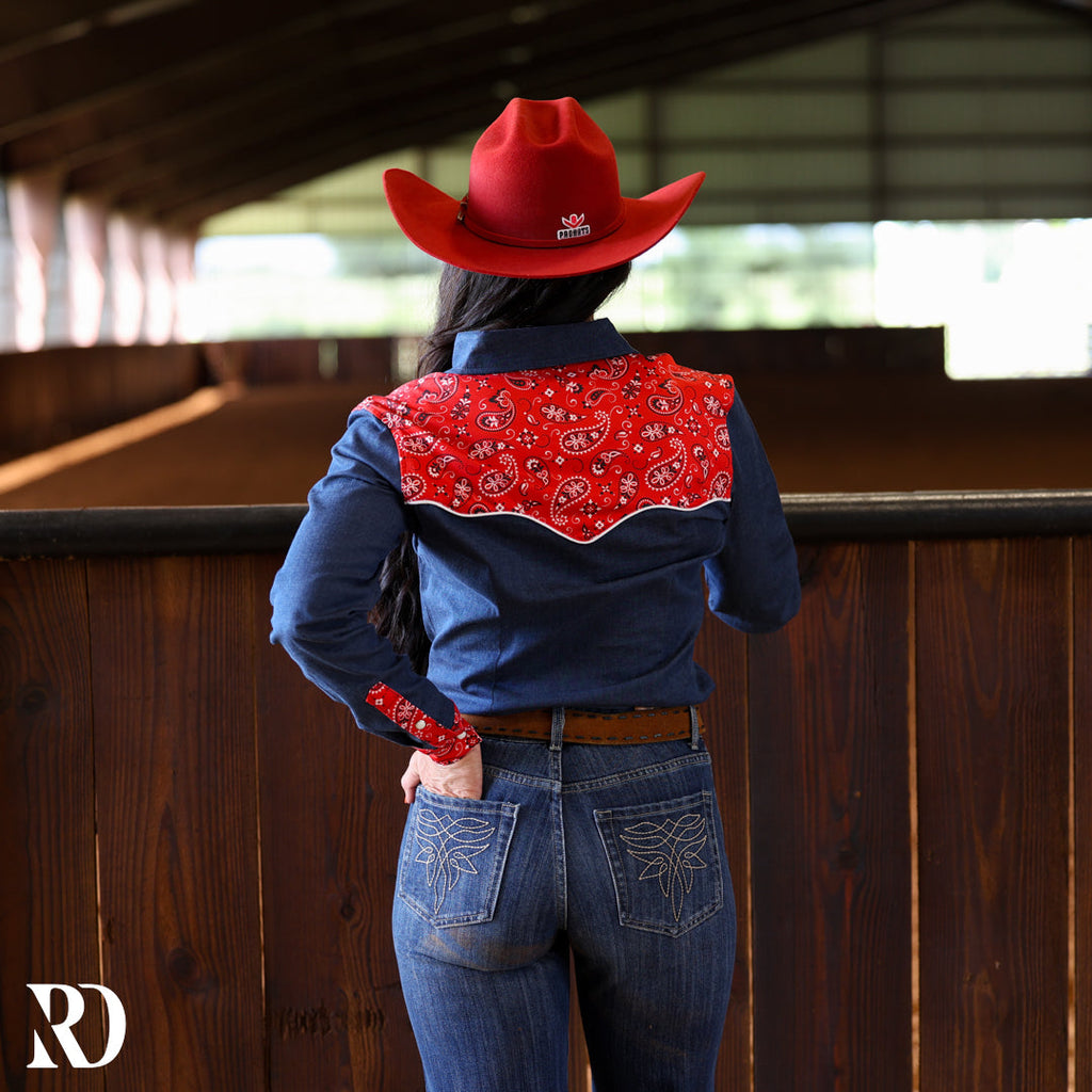 Denim & Red Bandana Rodeo Performance Rodeo Shirt — view 2