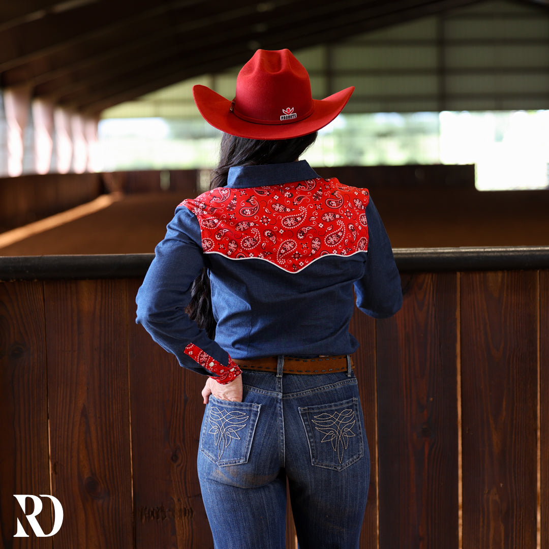 Denim & Red Bandana Rodeo Performance Rodeo Shirt — view 2