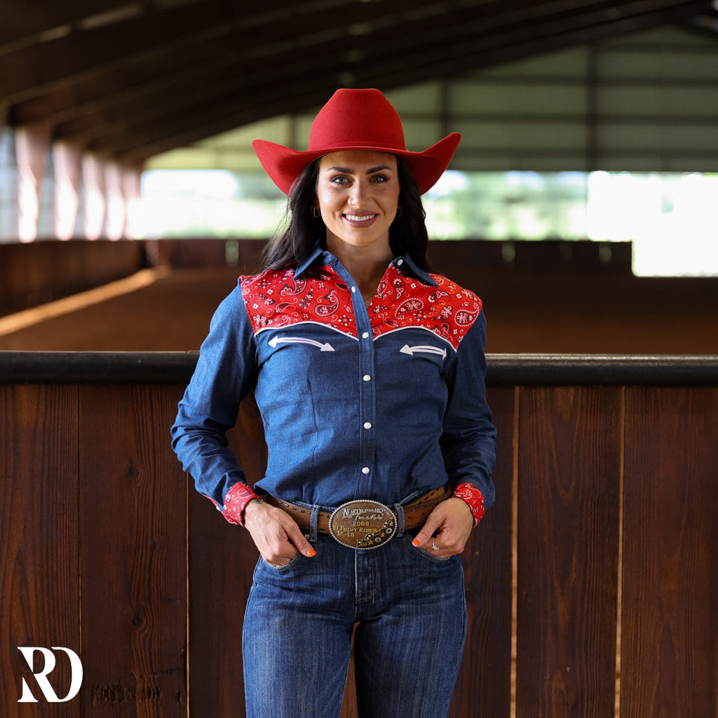 Denim & Red Bandana Rodeo Performance Rodeo Shirt