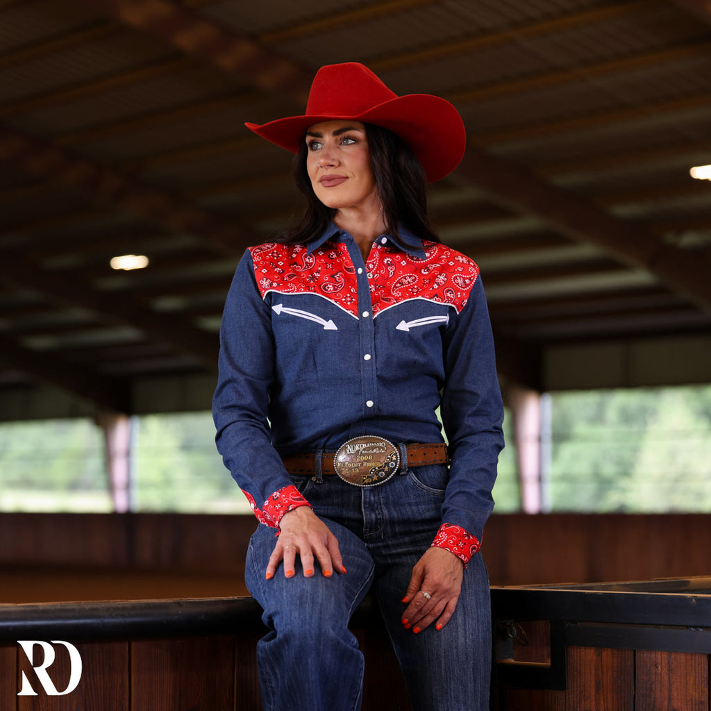 Denim & Red Bandana Rodeo Performance Rodeo Shirt — view 3
