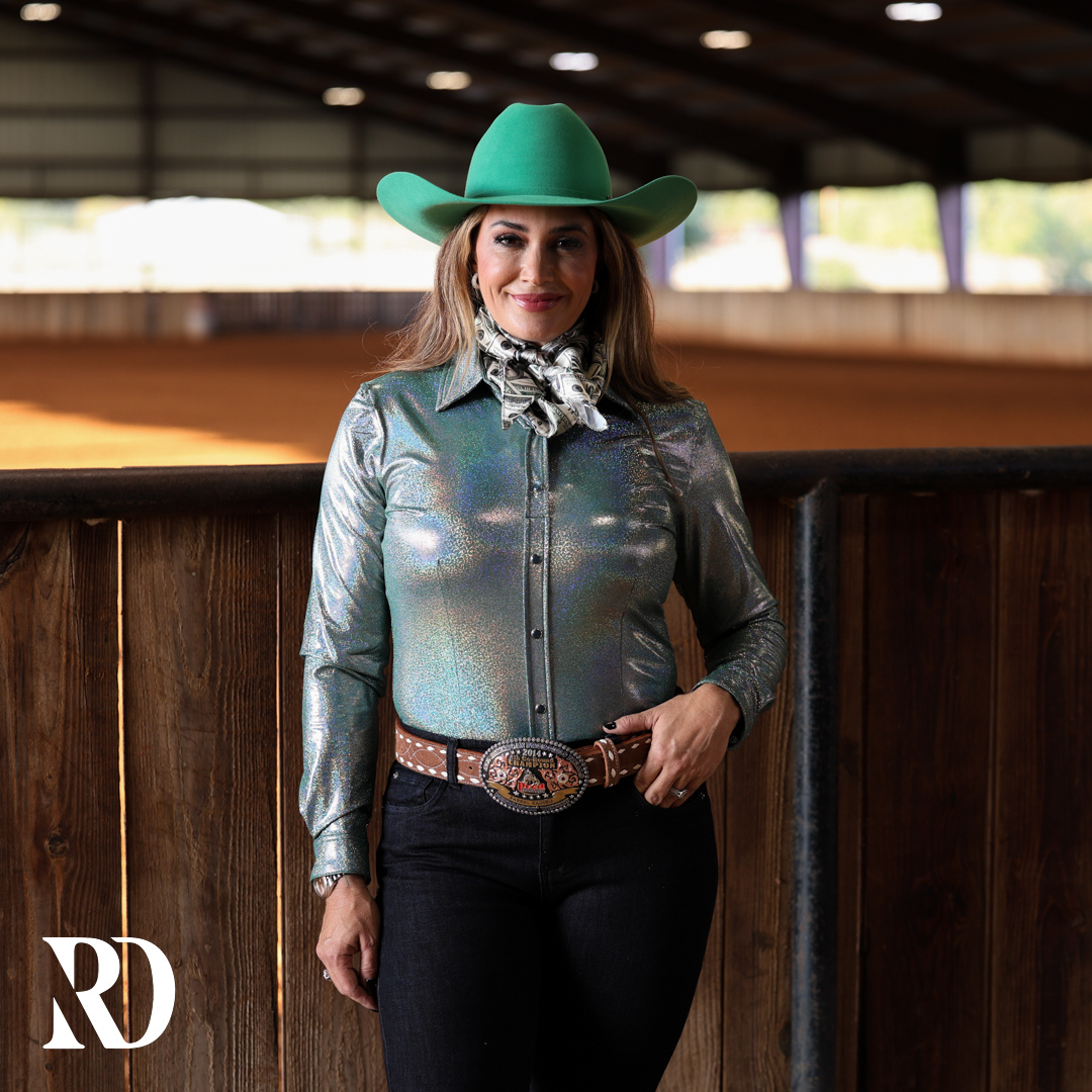 Dusty Teal Sparkle Performance Rodeo Shirt — view 2