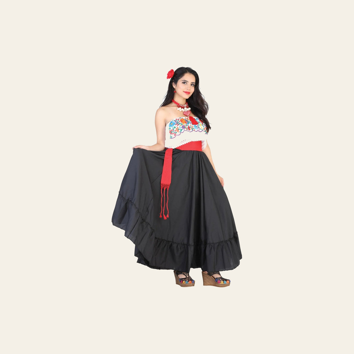 Dancing Skirt Doble Vuelo 100% Cotton Black 601620 on a warm cream background