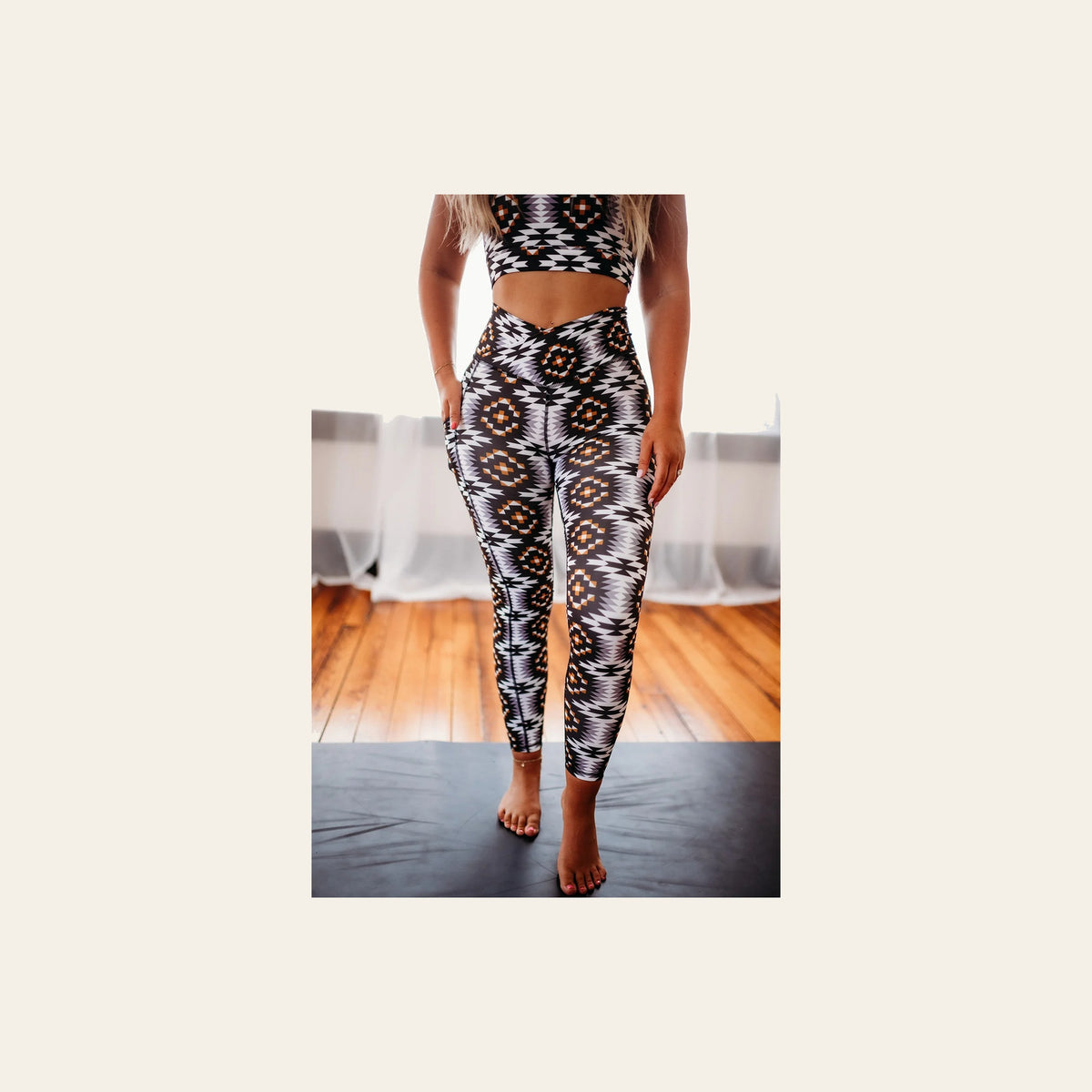 Del Rio Full Print Crossover Leggings on a warm cream background