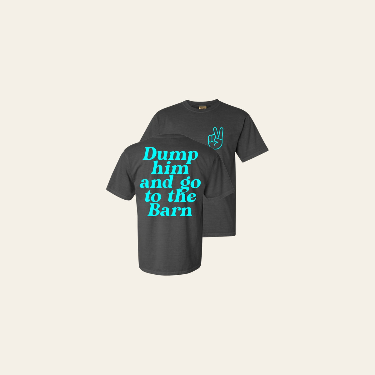Dump Him - Charcoal Gray Tee on a warm cream background