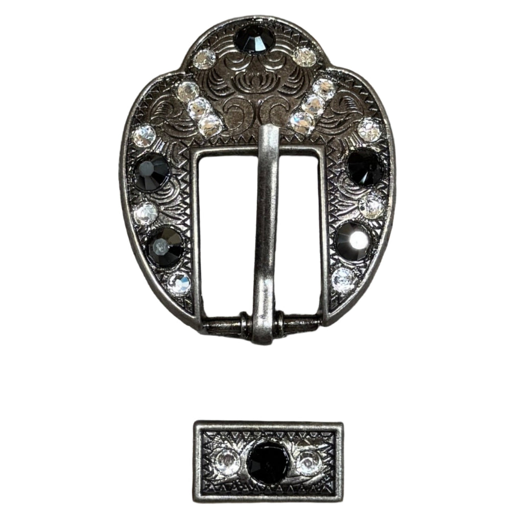 Jet & Clear Antique Silver Fancy Buckle European Crystal Concho