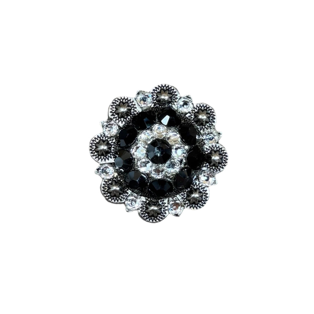 Jet & Clear Antique Silver 1.5" European Crystal Concho