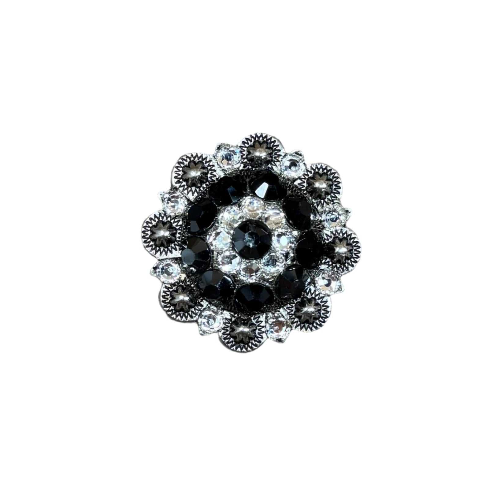 Jet & Clear Antique Silver 1.5" European Crystal Concho