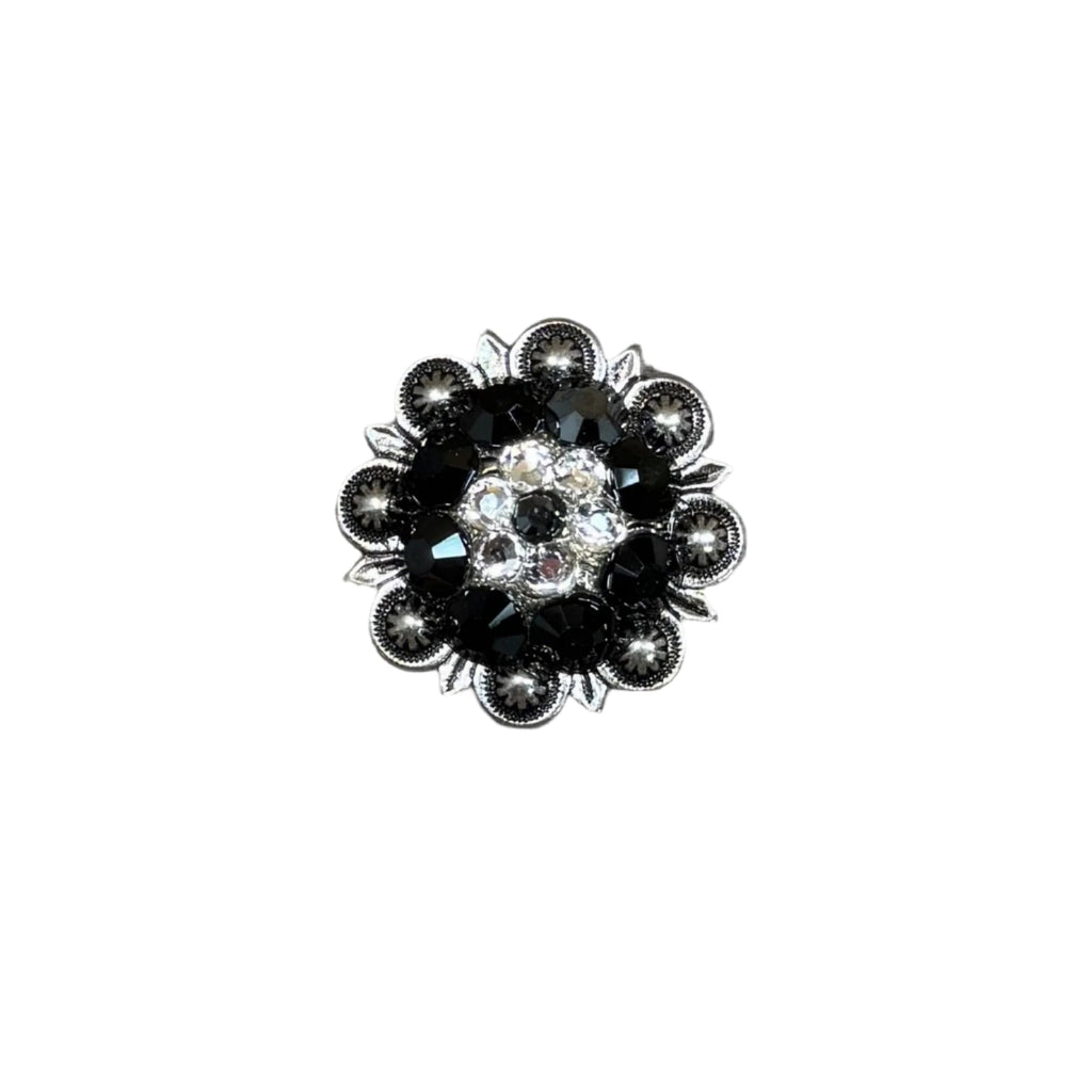 Jet & Clear Antique Silver 1.25" European Crystal Concho