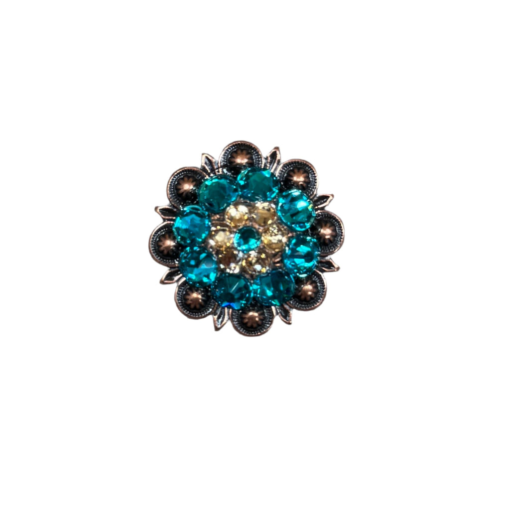 Teal & Champagne Copper 1.25" European Crystal Concho