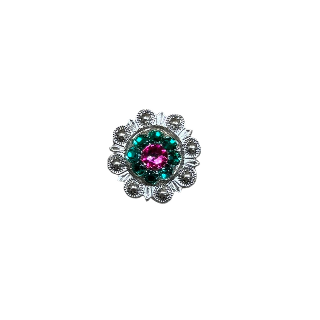 Fuchsia, Clear & Emerald Antique Silver 1" European Crystal Concho