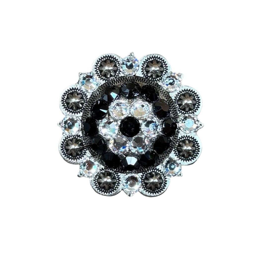 Jet & Clear Antique Silver 2" European Crystal Concho