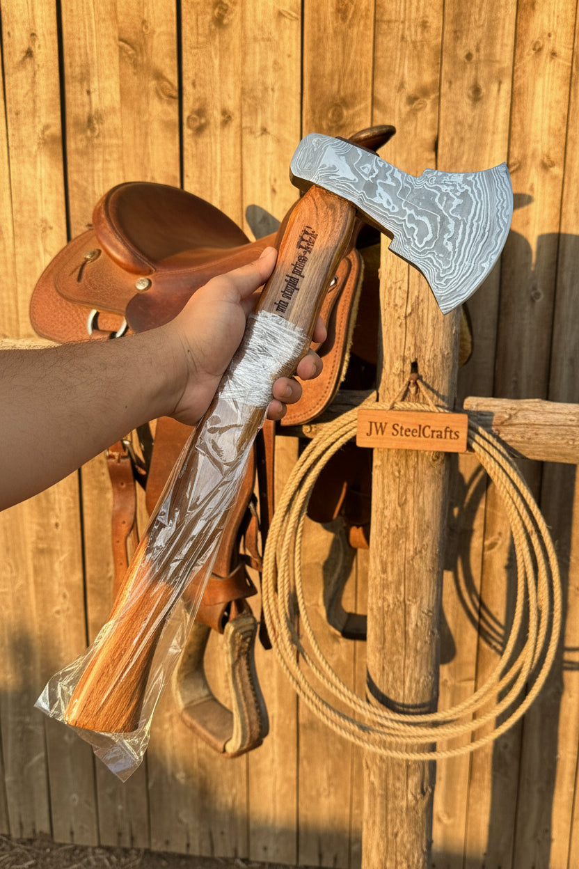 Damascus Steel Bearded Bushcraft Axe for Camping and Woodcraft