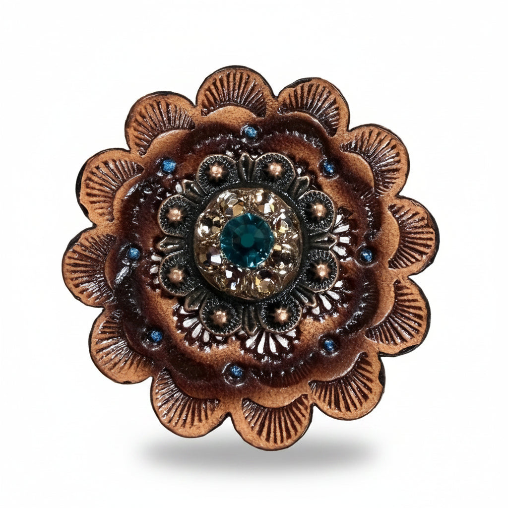 Copper Teal - Champagne Crystal Conchos | Sizes 1"- 3" | Buckles | Saddle Set | Leather Rosettes | Slide — view 12