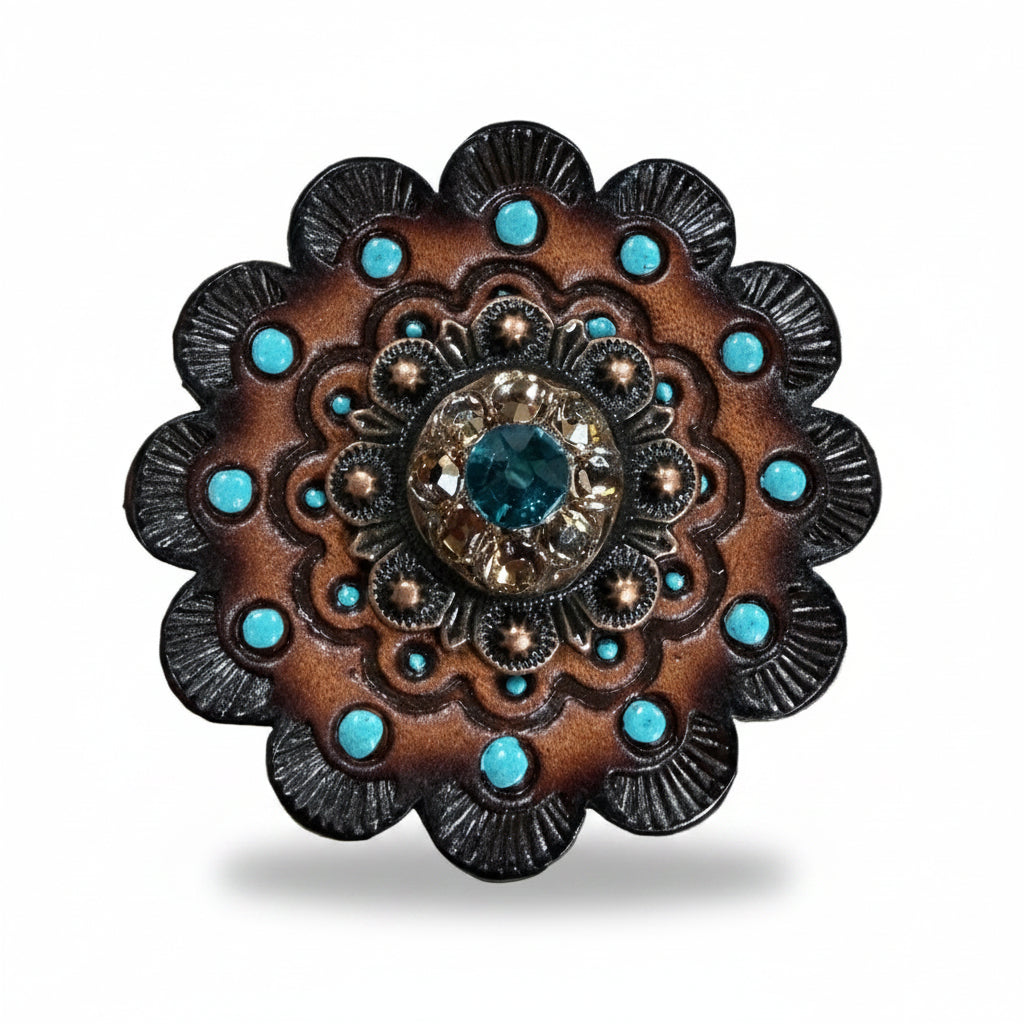 Copper Teal - Champagne Crystal Conchos | Sizes 1"- 3" | Buckles | Saddle Set | Leather Rosettes | Slide — view 13