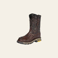 El General Men's Leather Work Boots - Made In Mexico - Embossed Caiman Print - Brown 45813 on a warm cream background