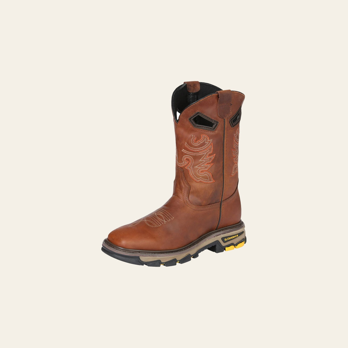 El General Men's Leather Work Boots - Made In Mexico - Kansas 45812 on a warm cream background