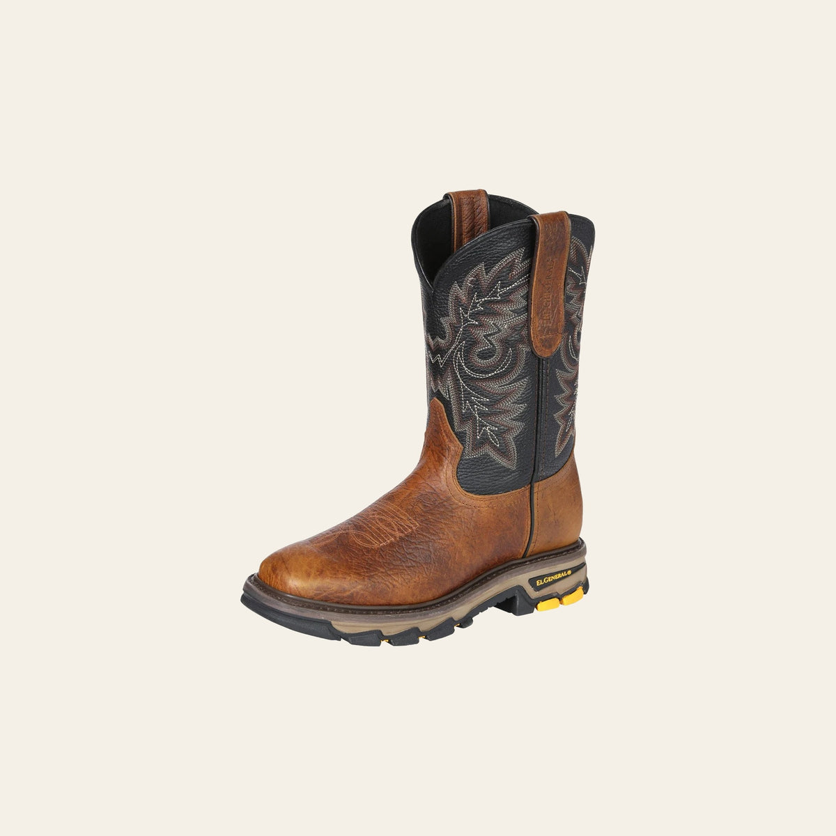 El General Men's Leather Work Boots - Made In Mexico - Redwood Brown 45811 on a warm cream background