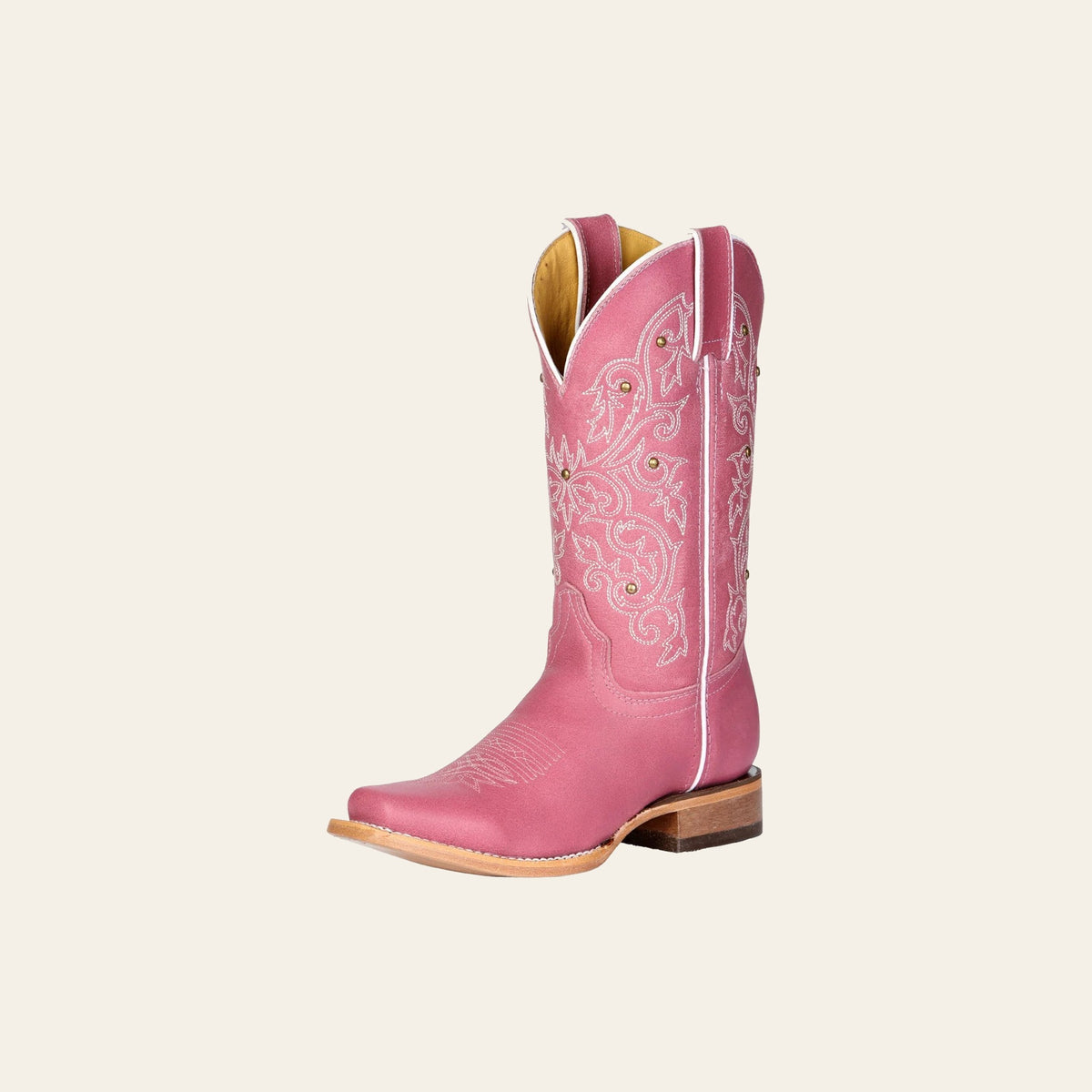 El General Women's Leather Cowboy Boot - Made in Mexico - Pink 45933 on a warm cream background