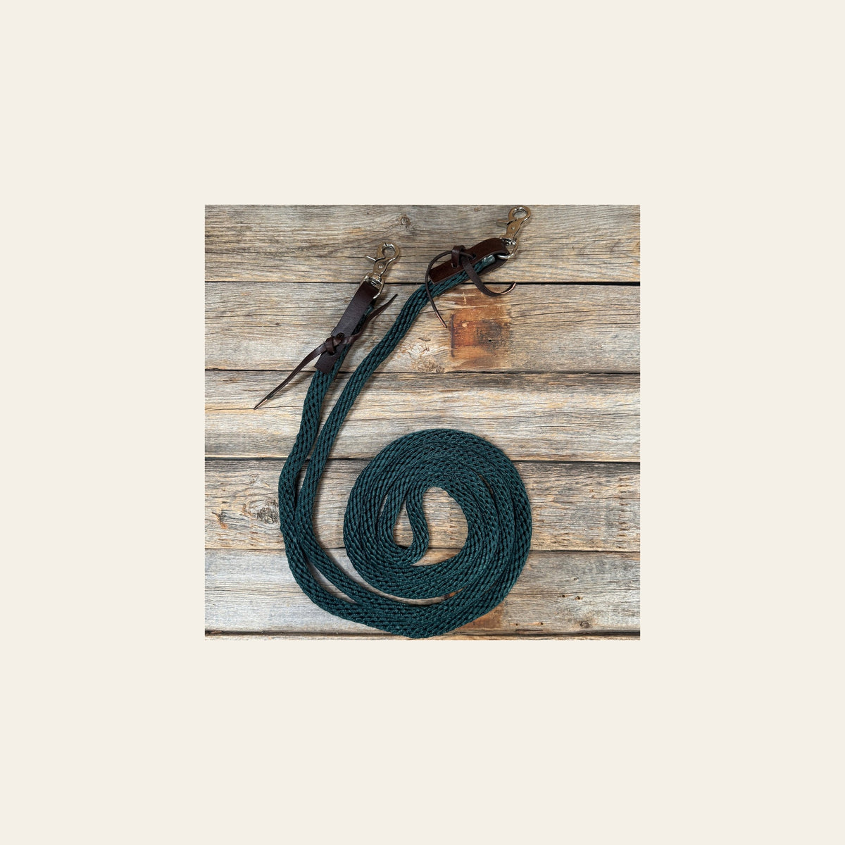 Emerald Nylon Barrel Racing Reins #NR106 on a warm cream background