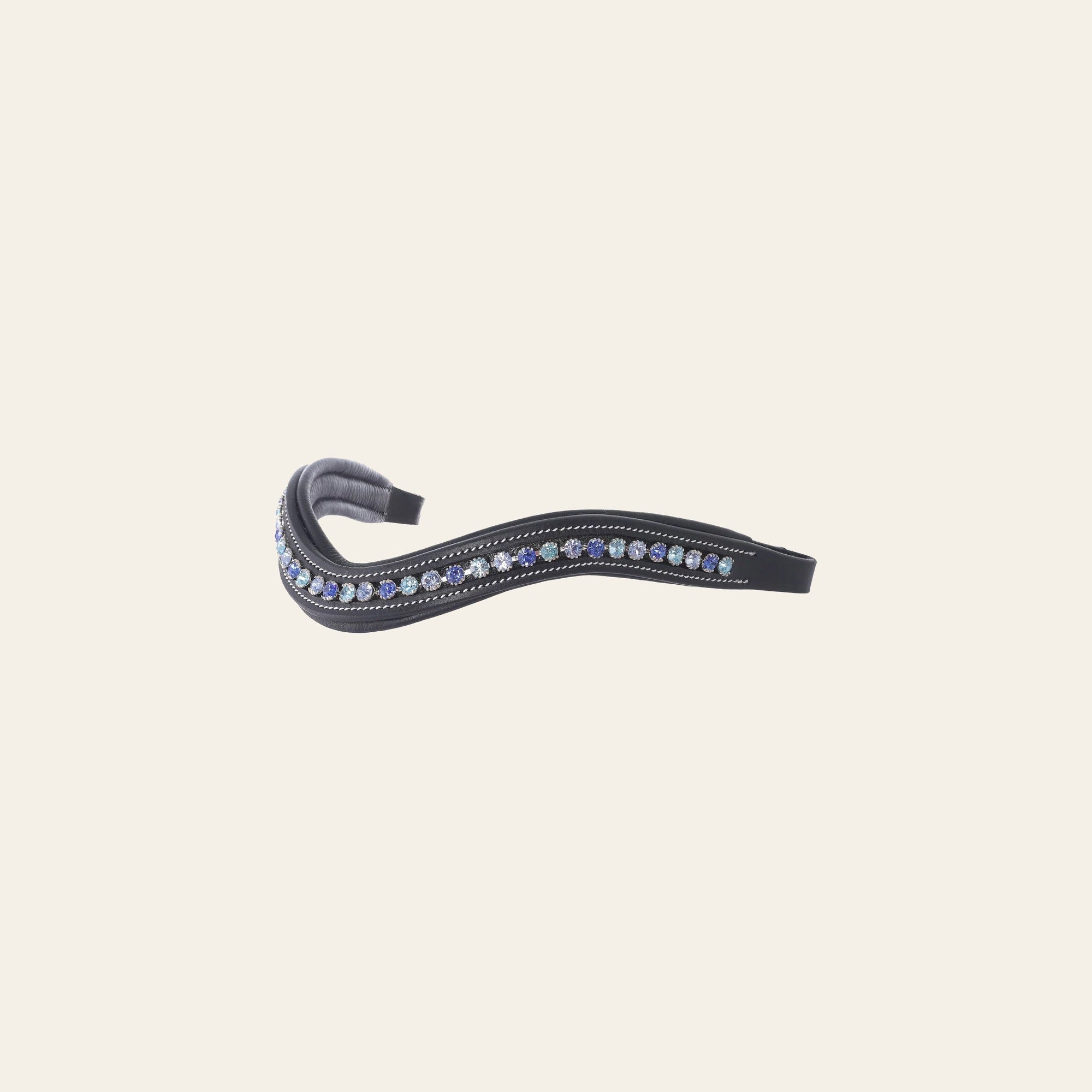ExionPro Elegant Deep Curved Soft Padded Sapphire, Aqua Marine, Light Sapphire Colored Crystal on a warm cream background