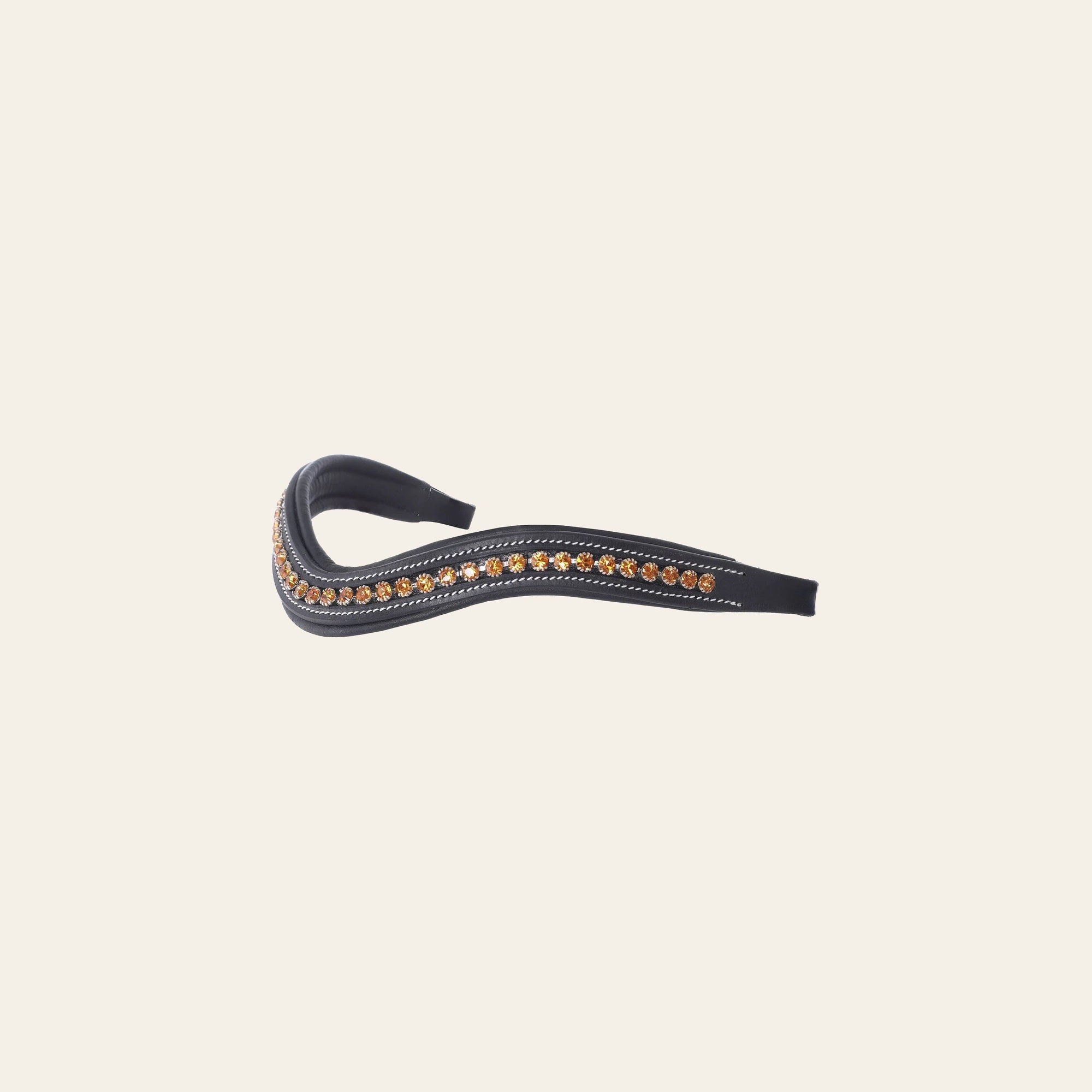 ExionPro Elegant Deep Curved Soft Padded Topaz Crystal Decorated Browband on a warm cream background