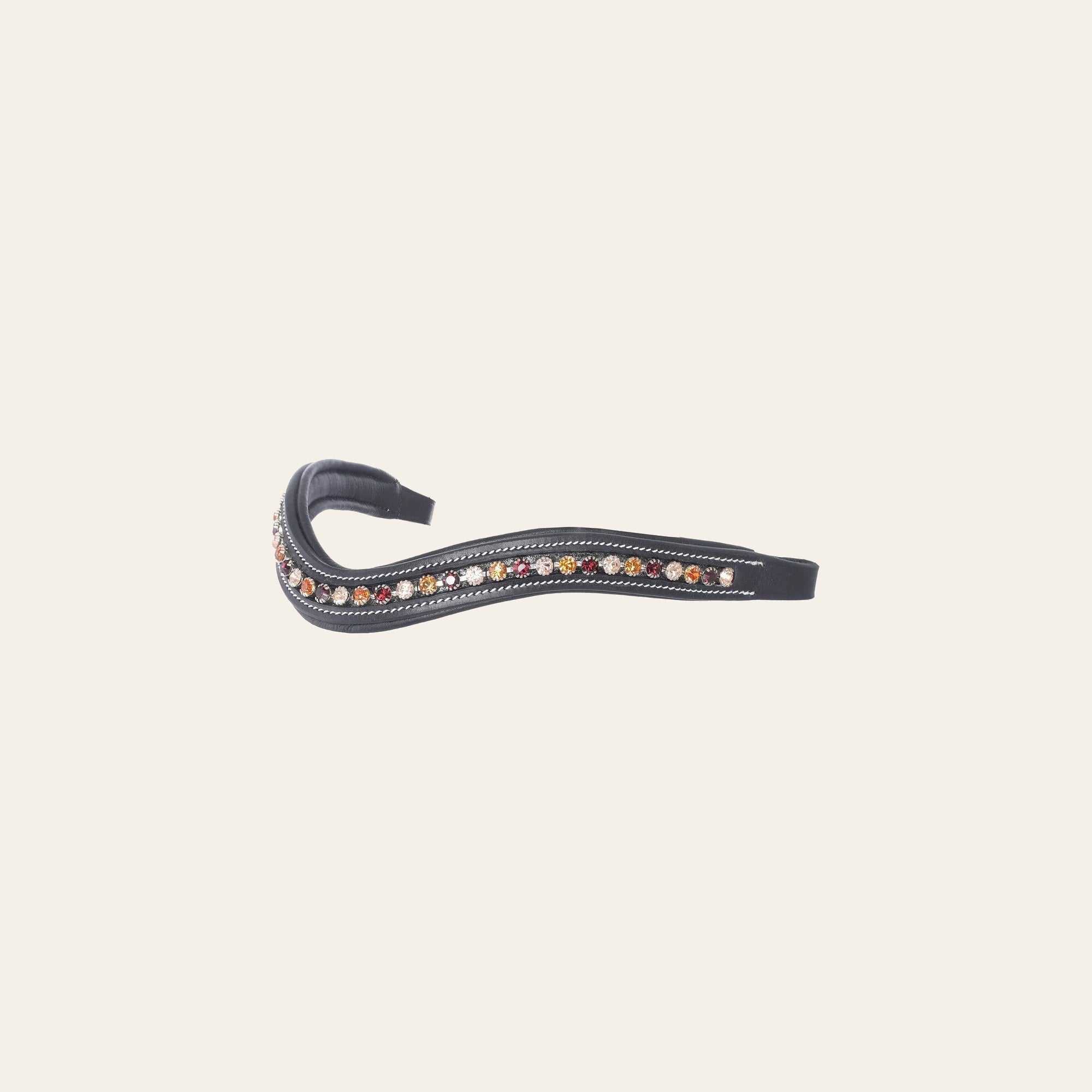 ExionPro Elegant Soft Padded Light Peach, Burgundy, Topaz Colored Crystal Browband on a warm cream background