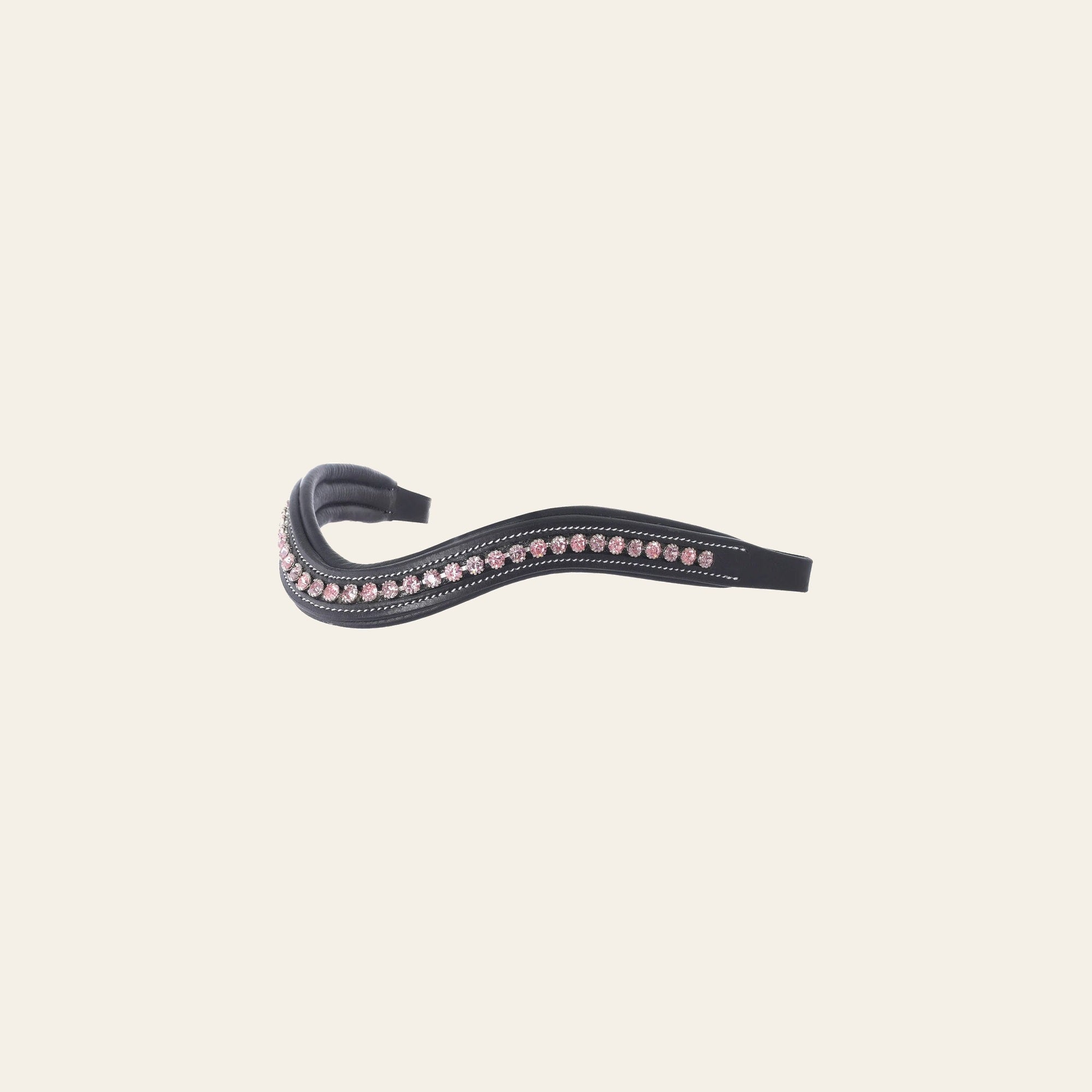 ExionPro Elegant Soft Padded Light Rose, Light Amethyst Colored Crystal Browband on a warm cream background