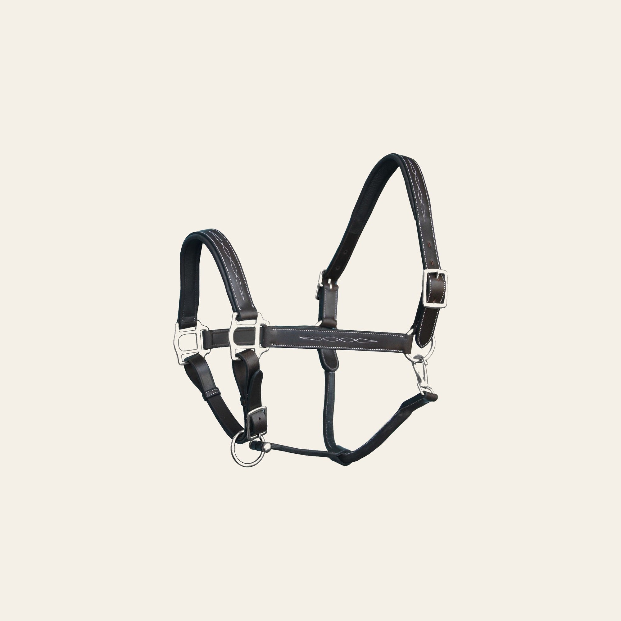 ExionPro Fancy Stitched Halter - Brass Nickel Hardware on a warm cream background