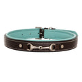 ExionPro Silver Snaffle Padded Leather Dog Collar - Sky Blue Padding by Bridles & Reins
