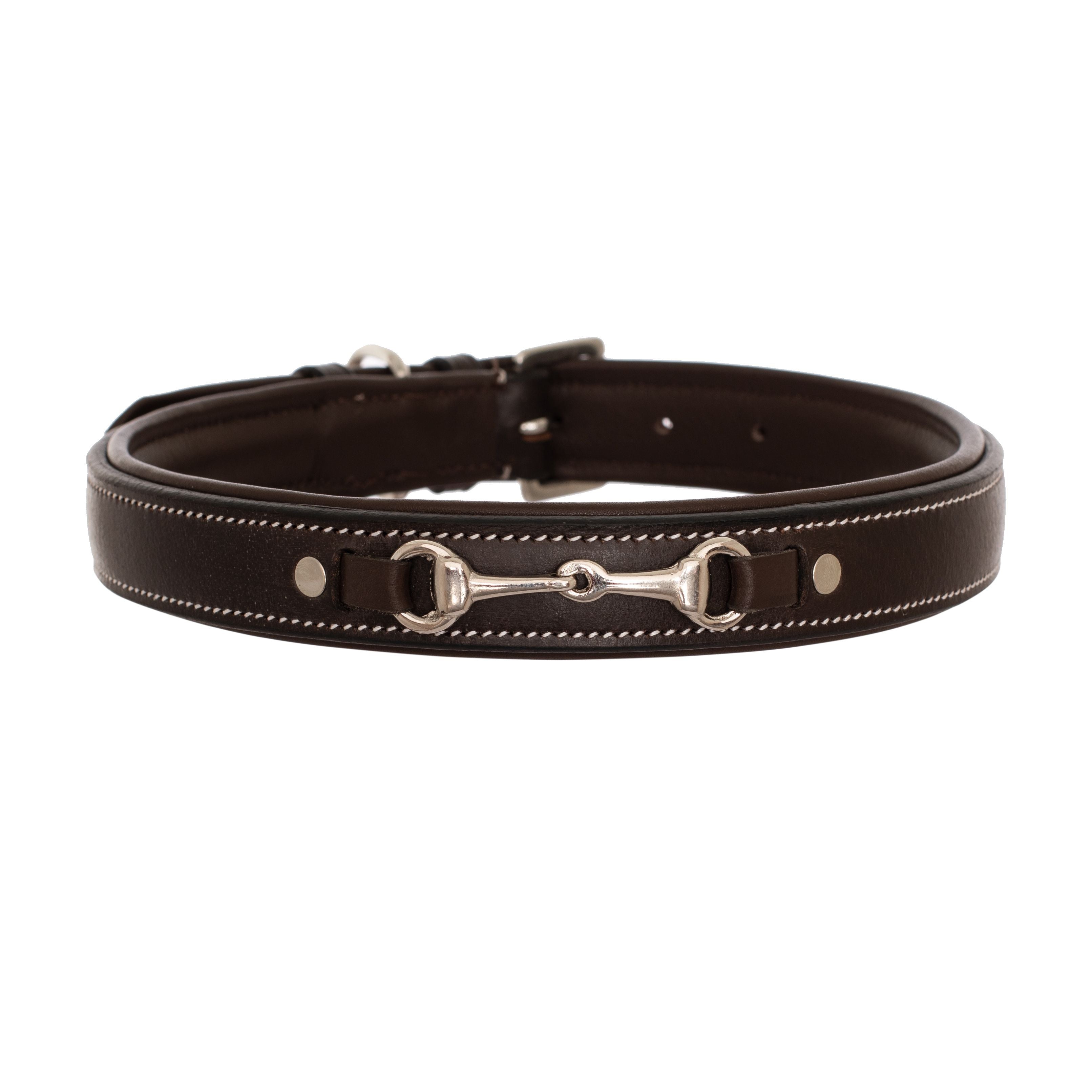 ExionPro Silver Snaffle Padded Leather Dog Collar - Brown Padding by Bridles & Reins