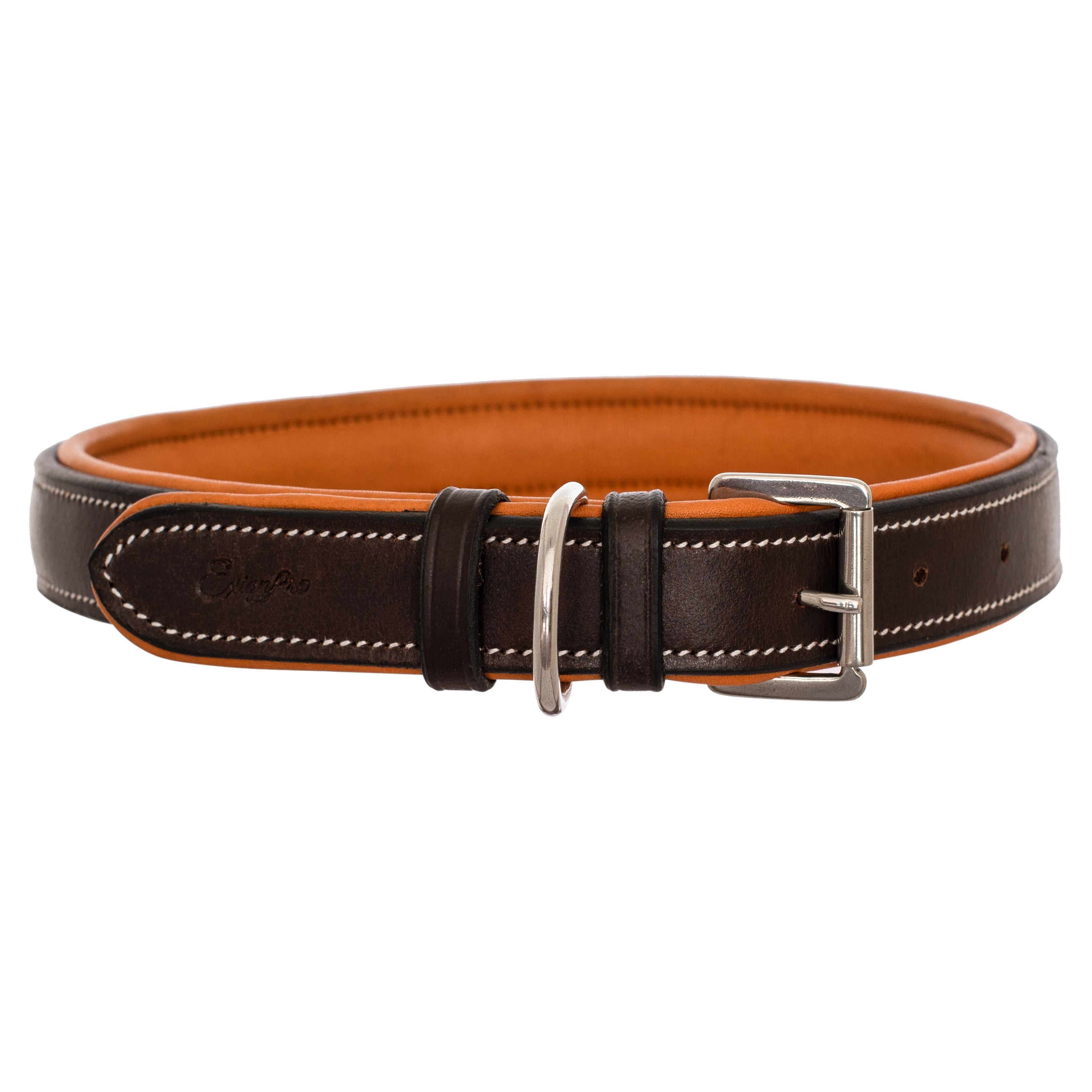 ExionPro Silver Snaffle Padded Leather Dog Collar - Conker Padding by Bridles & Reins - alternate view 2