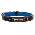 ExionPro Silver Snaffle Padded Leather Dog Collar - Blue Padding by Bridles & Reins