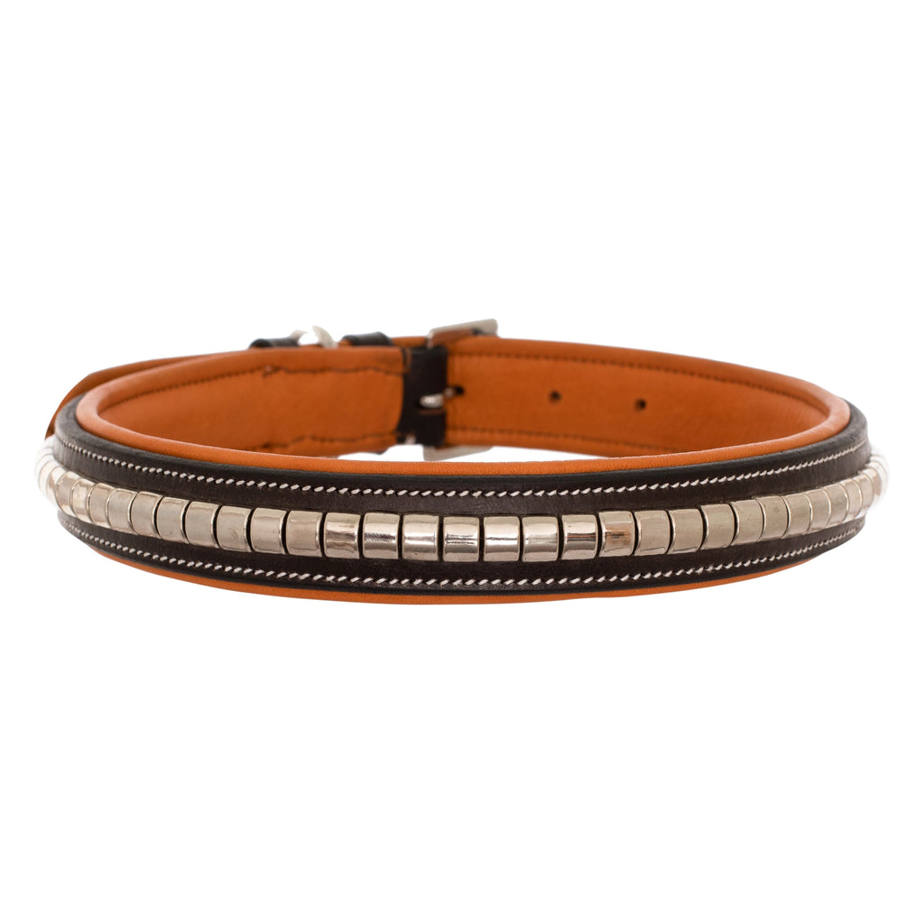 ExionPro Silver Clincher Padded Leather Dog Collar - Conker Padding by Bridles & Reins