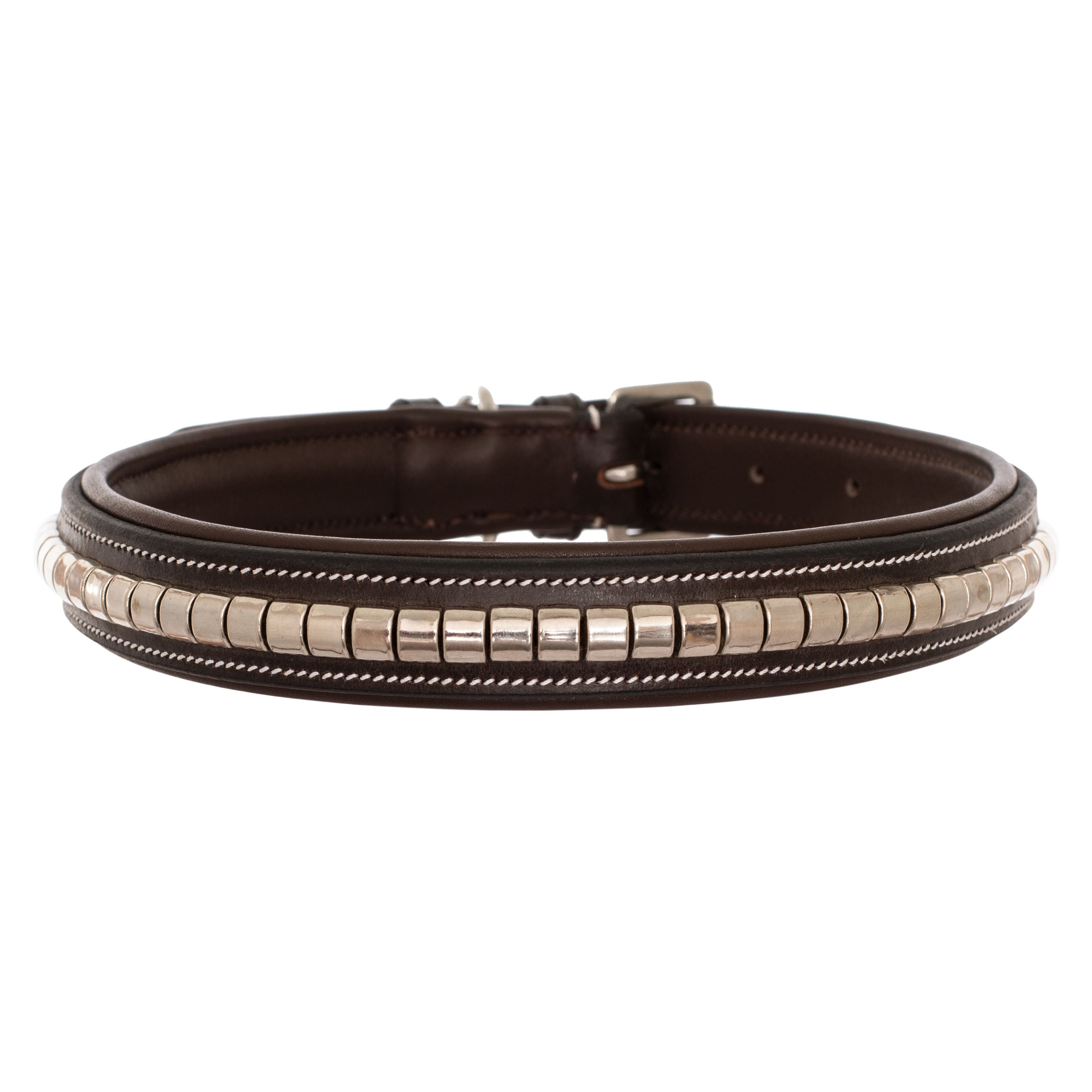 ExionPro Silver Clincher Padded Leather Dog Collar - Brown Padding by Bridles & Reins