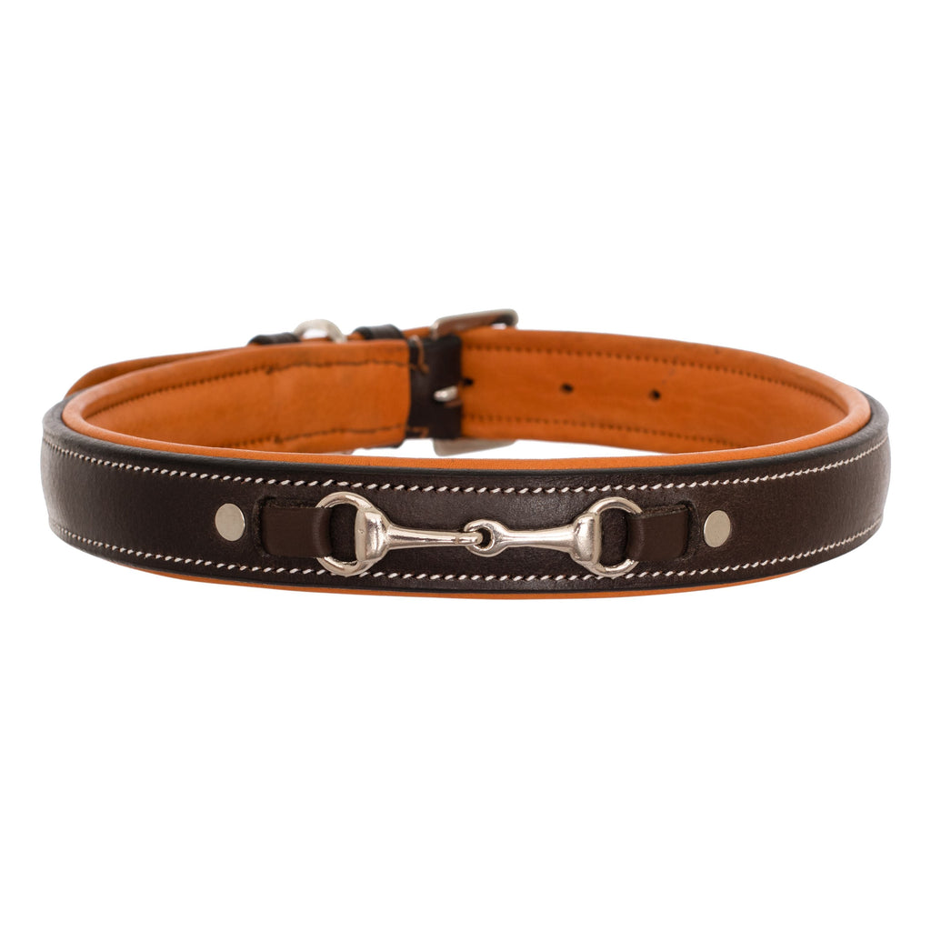 ExionPro Silver Snaffle Padded Leather Dog Collar - Conker Padding by Bridles & Reins