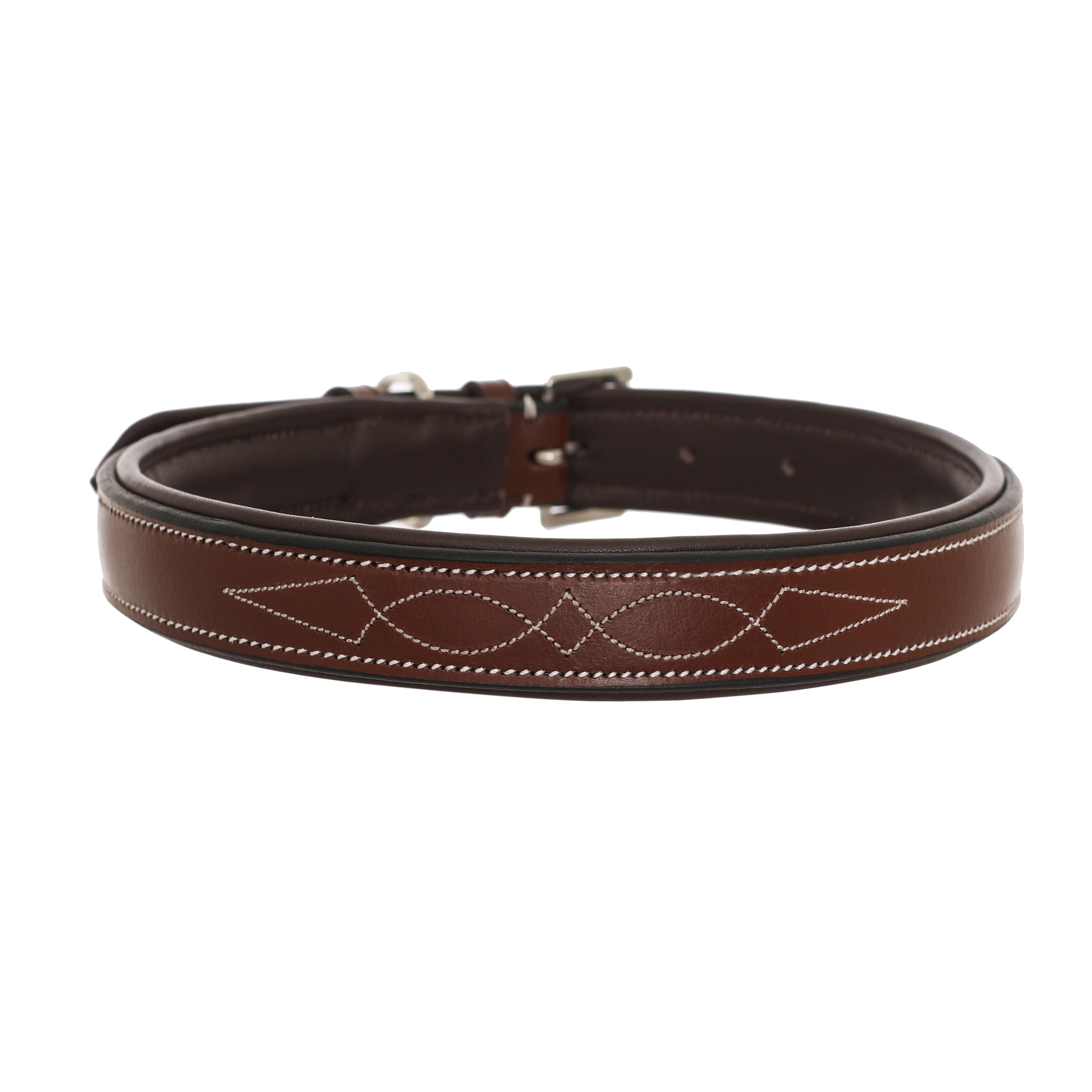 ExionPro Fancy Stitched Padded Leather Dog Collar - Oak Brown Padding by Bridles & Reins